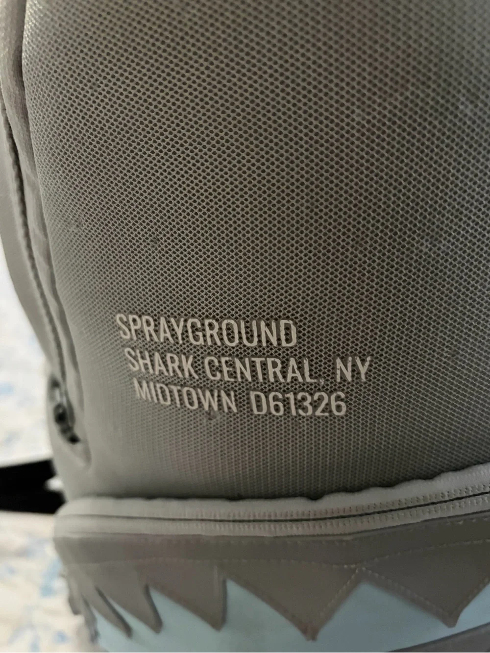 Sprayground Gray Shark Accent Backpack - Light Blue Detail